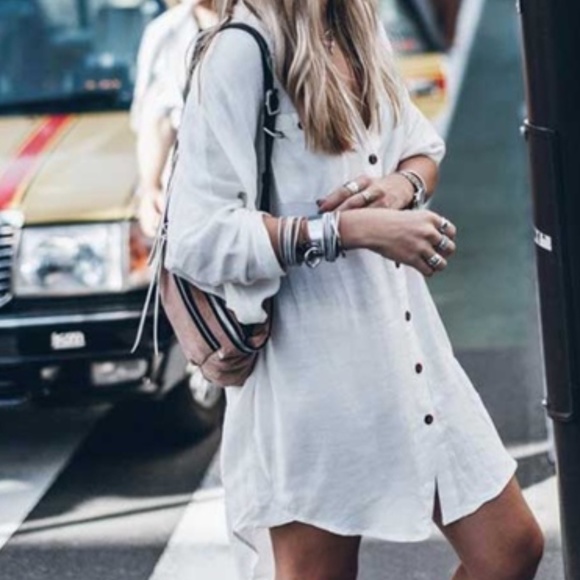 Bohemian White Button Down Shirt casual Dress - Picture 4 of 6